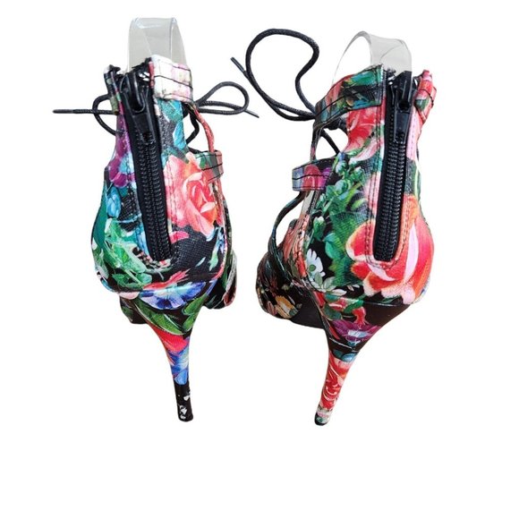 Madden Girl Floral Lace-Up Open-Toe High Heels With Back Zipper & Cutout Design - Picture 5 of 10